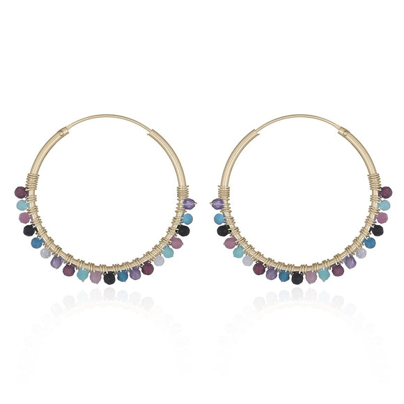Hoops Sterling Silver Gold Plated Multi Beads