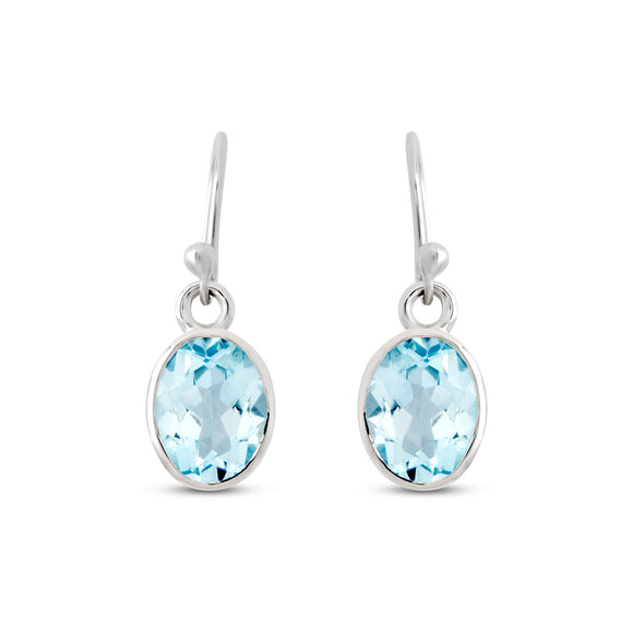 Earring Sterling Silver Blue Topaz Oval Faceted