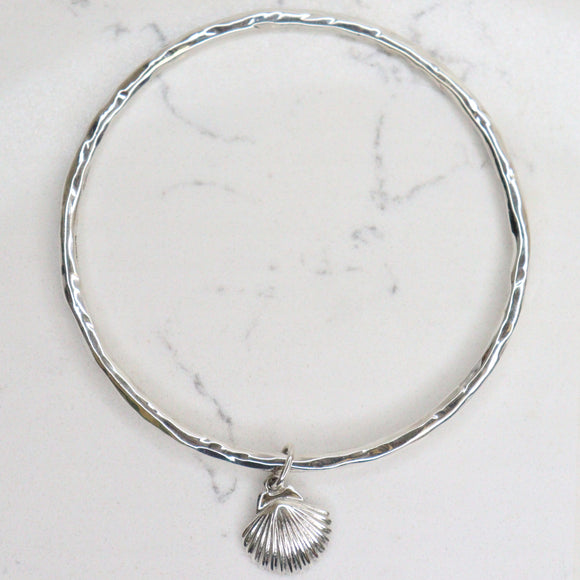 Scallop Shell Sterling Silver Hammered Bangle