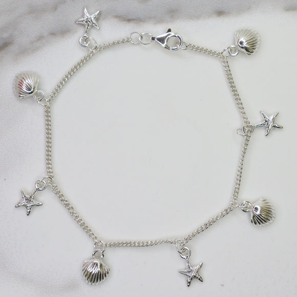 Sterling Silver Starfish & Shell Bracelet