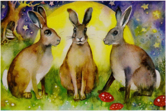 Three Hares & The Moon Card