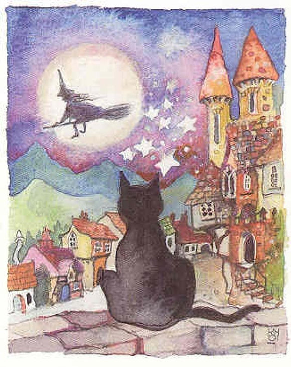 Broomstick Cat Card