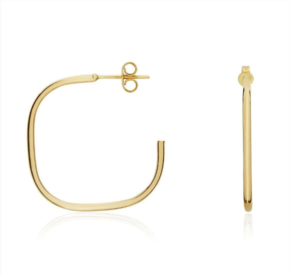 Earring/Hoops 9ct Gold Rounded Square Stud Back 22 x 1.5mm