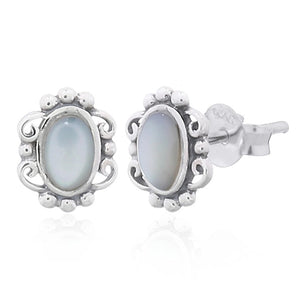 Studs Sterling Silver Mother of Pearl Oval