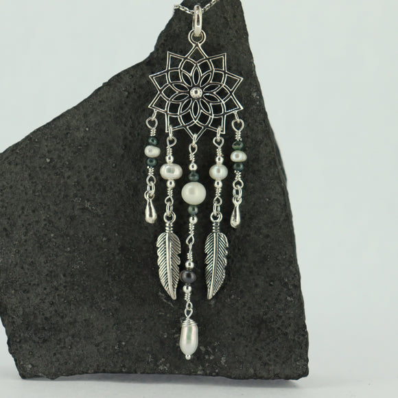 Pendant Dream Catcher Sterling Silver with Pearls