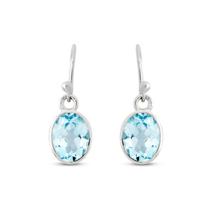 Earring Sterling Silver Blue Topaz Oval Faceted