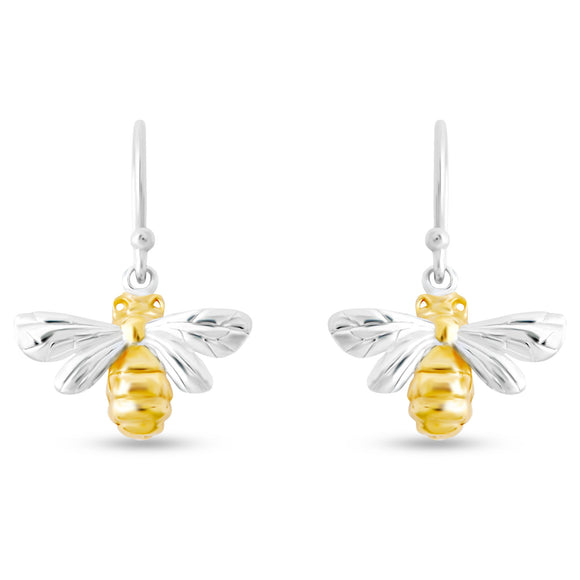 Earrings Sterling Silver & Gold Plated Honey Bee
