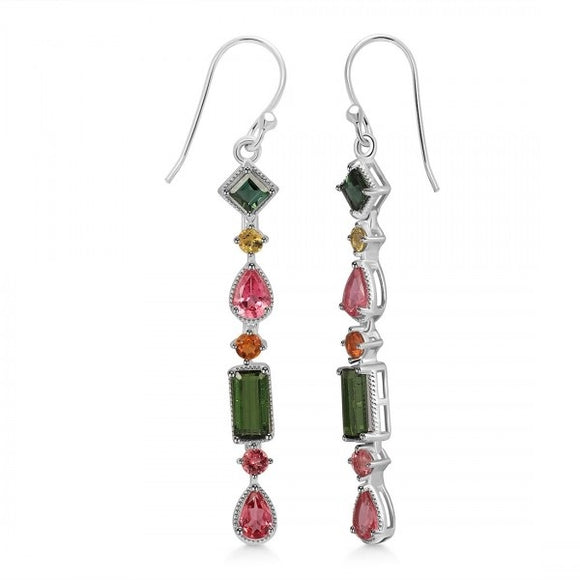 Sterling Silver and Multi-Coloured Tourmaline Drop Earrings