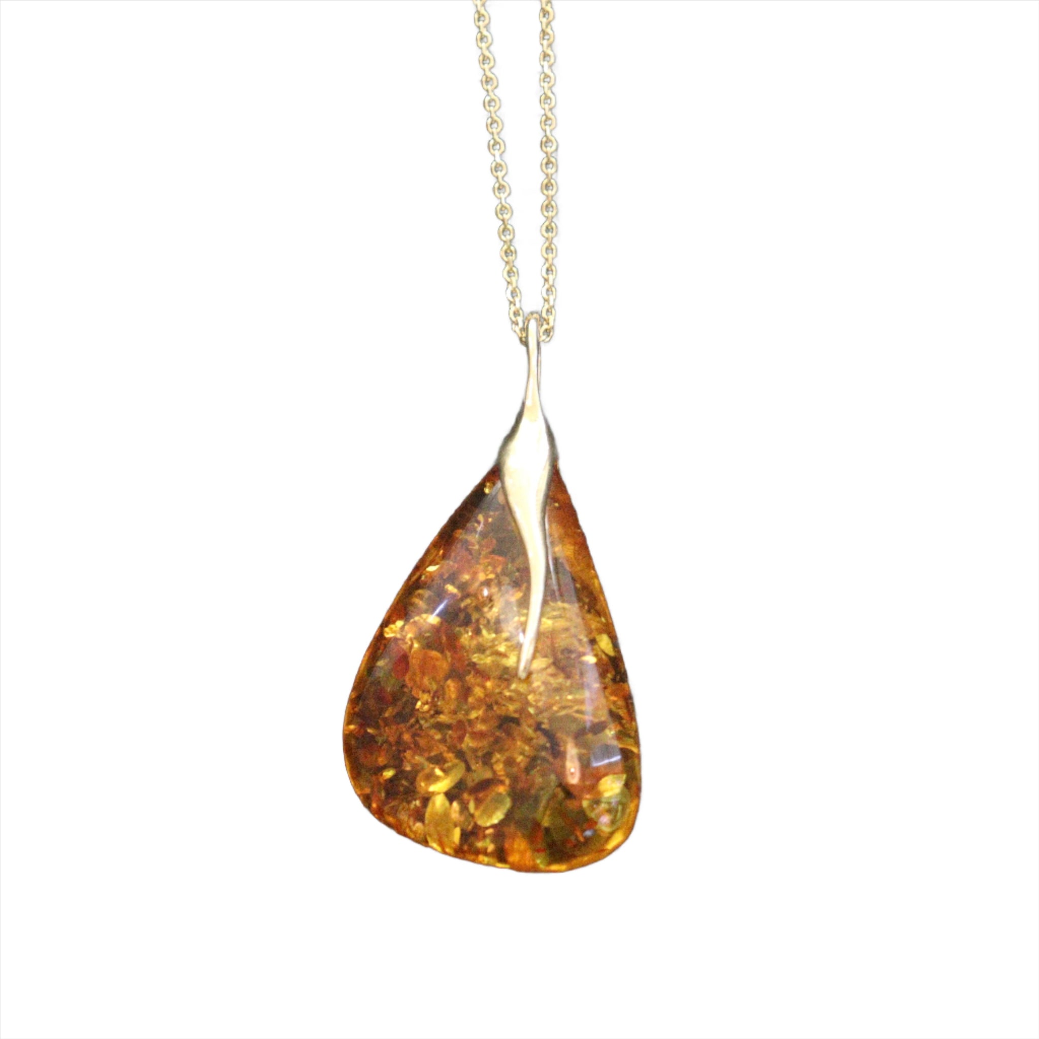Woven Sterling Silver & Baltic Amber Necklace | Jewellerybox.co.uk