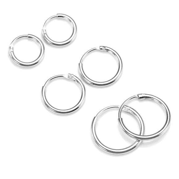 Hoop Earring Sterling Silver 3mm 6 Sizes