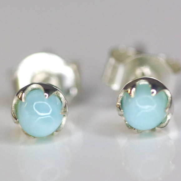 Studs Sterling Silver Larimar 4mm Crown Setting