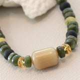 Jade, Citrine, Yellow Opal, Onyx & Sterling Silver Bead Necklace