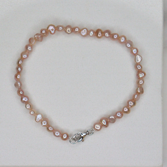 Bracelet Baroque Fresh Water Pearl Sterling Silver Pink 3-5 mm 19 cm