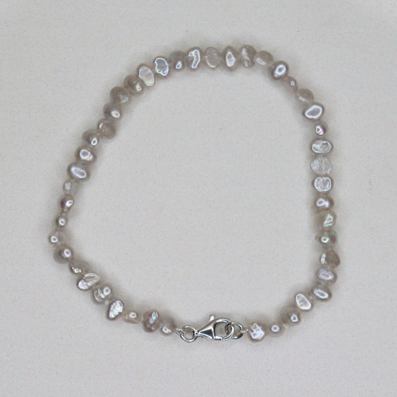 Bracelet Baroque Fresh Water Pearl Sterling Silver Grey 3-5 mm 19 cm