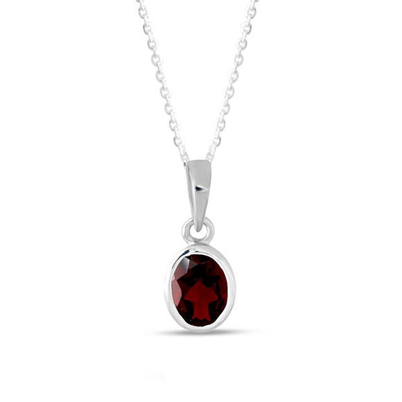 Pendant Sterling Silver Garnet Oval Faceted 10 x 8mm