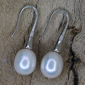 Sterling Silver Fresh Water White Pearl Drop Earring 9-9.5mm