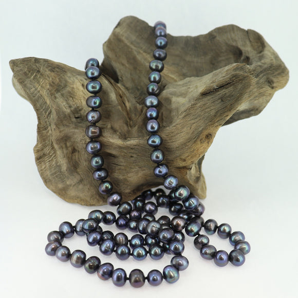 Fresh Water Baroque Pearl Necklace 6-7mm Black 32 Inches