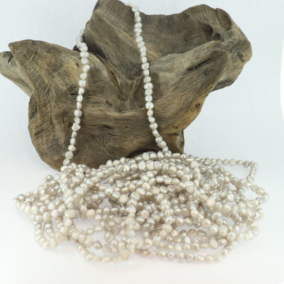 Fresh Water Baroque Pearl Necklace 3-4mm Grey 141 Inches