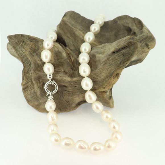 Fresh Water Rice Pearl Necklace  9.5-10.5mm White