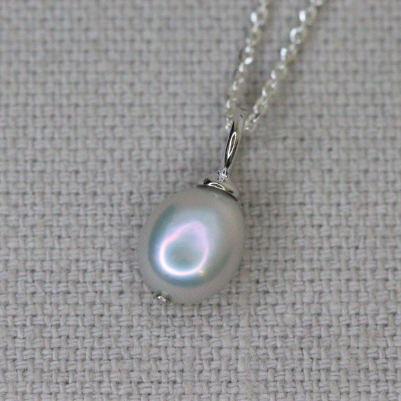 Pendant Sterling Silver Grey Baroque Fresh Water Pearl 8-9mm