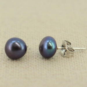 Studs Sterling Silver Pearl Black Fresh Water Baroque