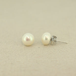 Studs Sterling Silver Pearl White Button Fresh Water