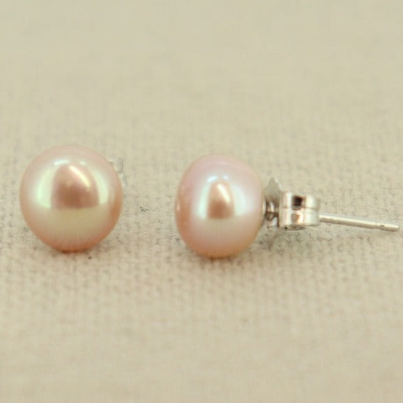Studs Sterling Silver Pearl Pink Button Fresh Water.