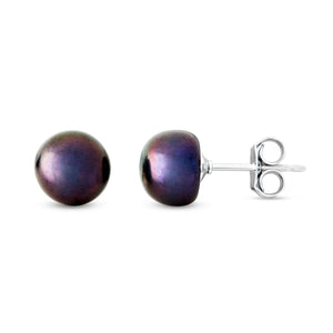 Studs Sterling Silver Pearl Black Button Fresh Water.