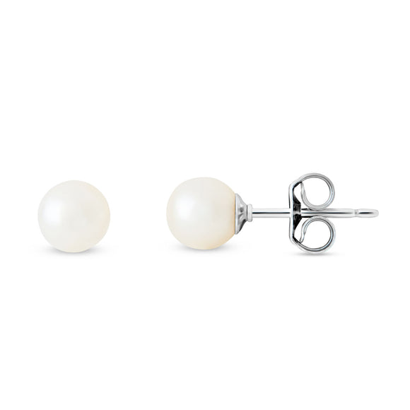 Studs Sterling Silver Pearl White Round