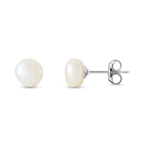 Studs Sterling Silver White Pearl Fresh Water Baroque