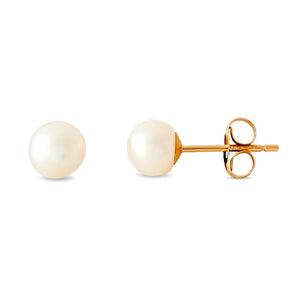 Studs 9ct Yellow Gold Fresh Water White Button Pearl