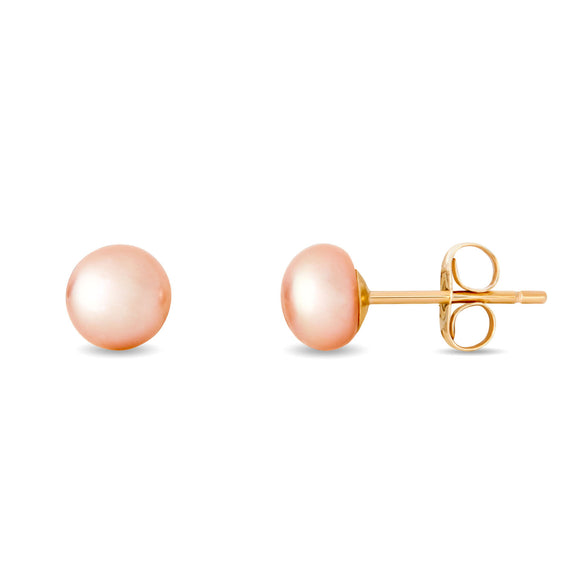 Studs 9ct Yellow Gold Fresh Water Pink Button Pearl