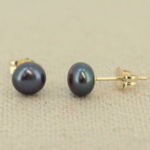 Studs 9ct Gold Button Black Fresh Water Pearls