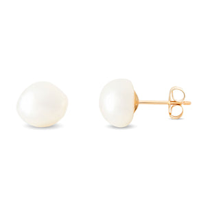 Studs 9ct Yellow Gold White Fresh Water Pearl Baroque