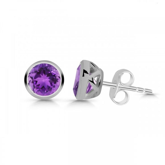 Sterling Silver and Amethyst 6mm Round Stud Earrings