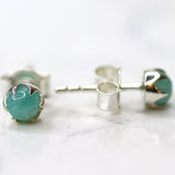 Studs Sterling Silver Handmade Amazonite Cabochon 4mm