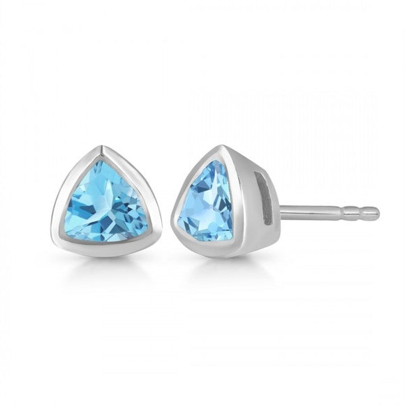 Sterling Silver Blue Topaz Trilliant Cut Stud Earrings