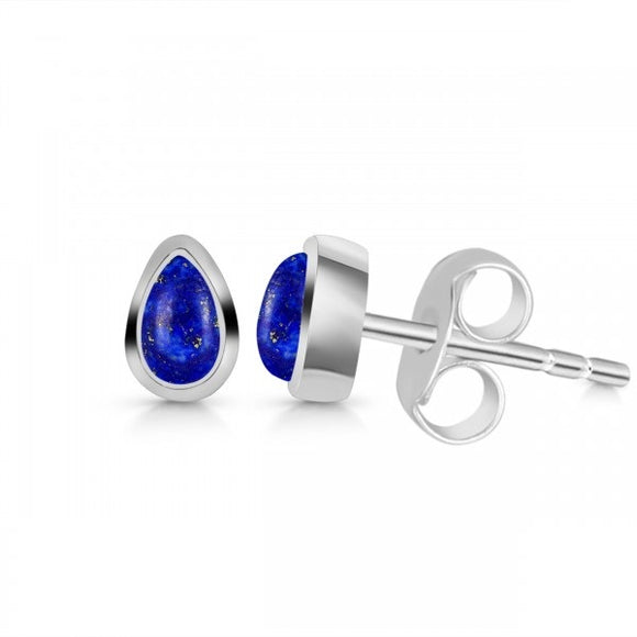 Sterling Silver and Lapis Rain Drop Small Stud Earrings